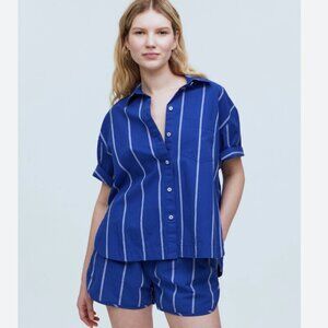 NWT Madewell Oversized Boxy Button-Up shirt in Stripe Signature Poplin